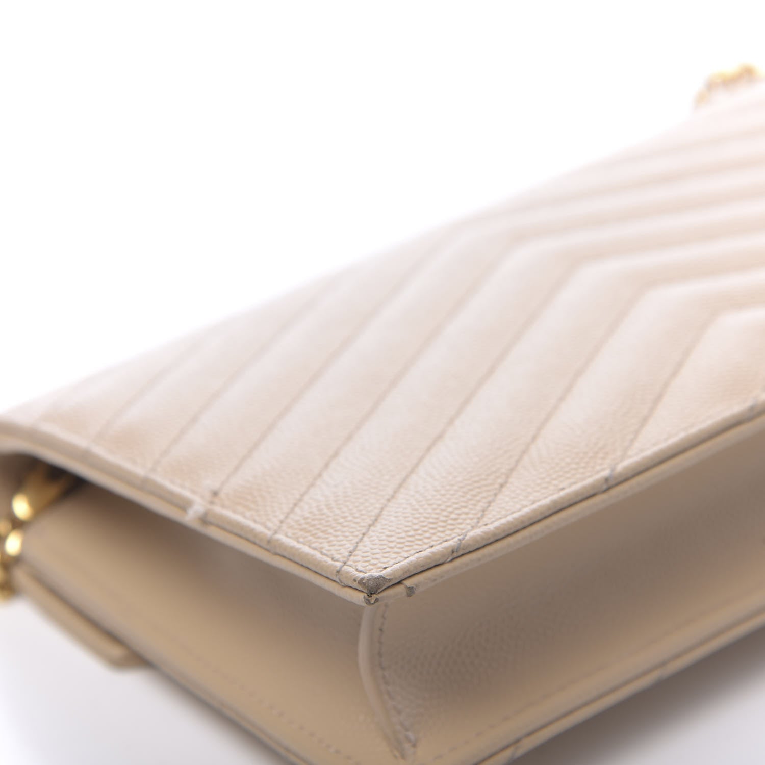 Saint Laurent Grain De Poudre Matelasse Chevron Monogram Envelope Chain Wallet Nude Powder 11 of 14