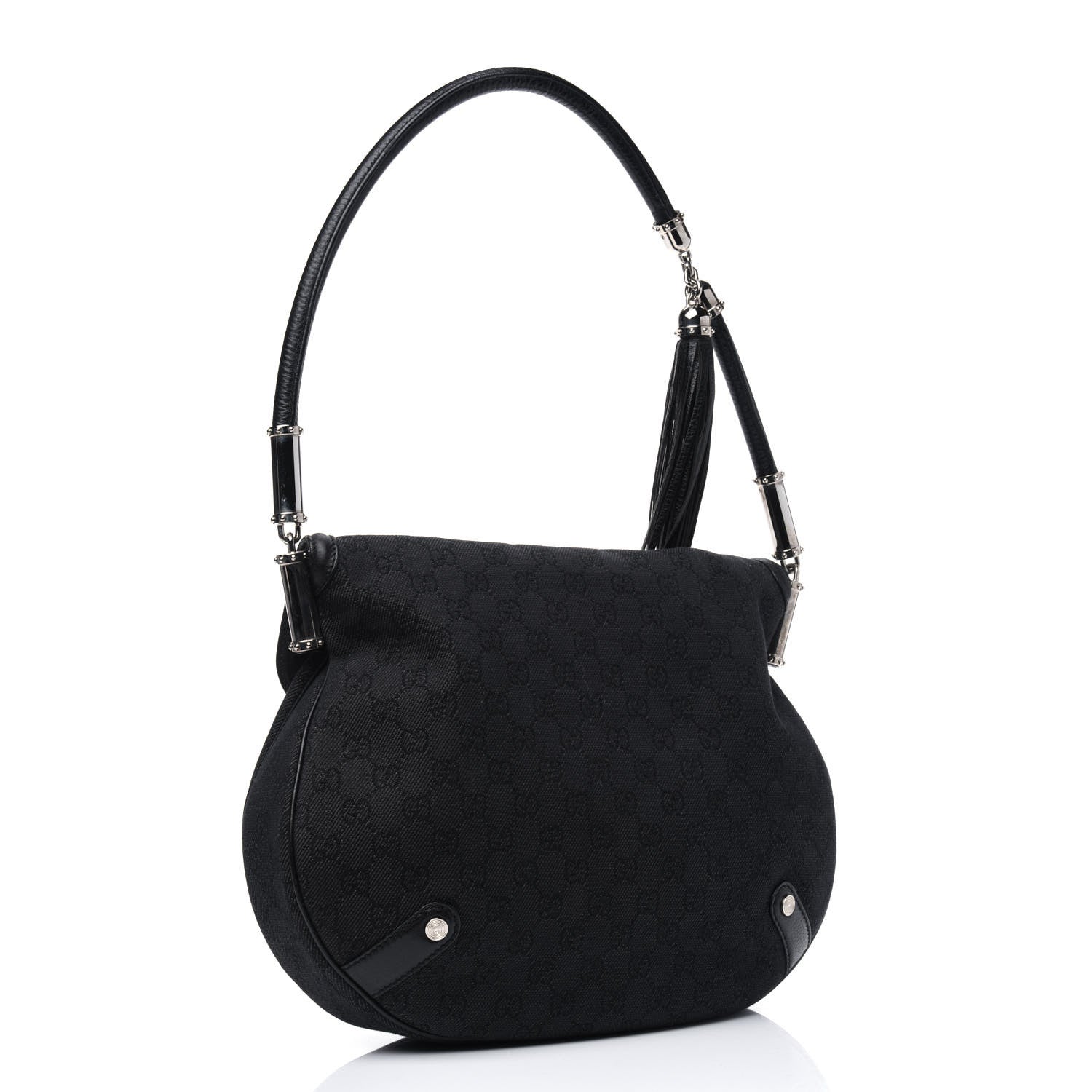 Gucci Denim Monogram Britt Tassel Shoulder Bag Black 3 of 17