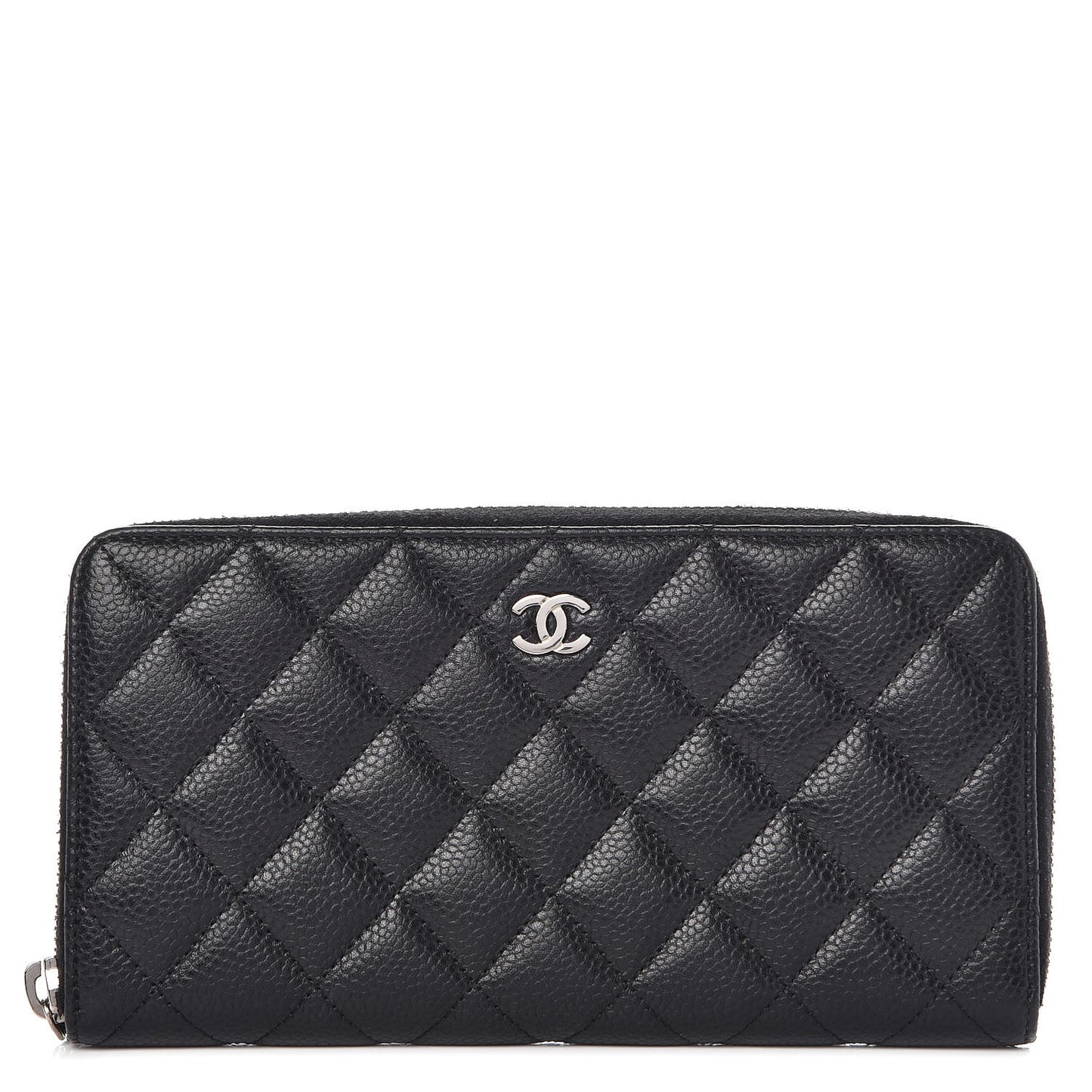 Caviar Quilted Large Gusset Zip Around Wallet Black