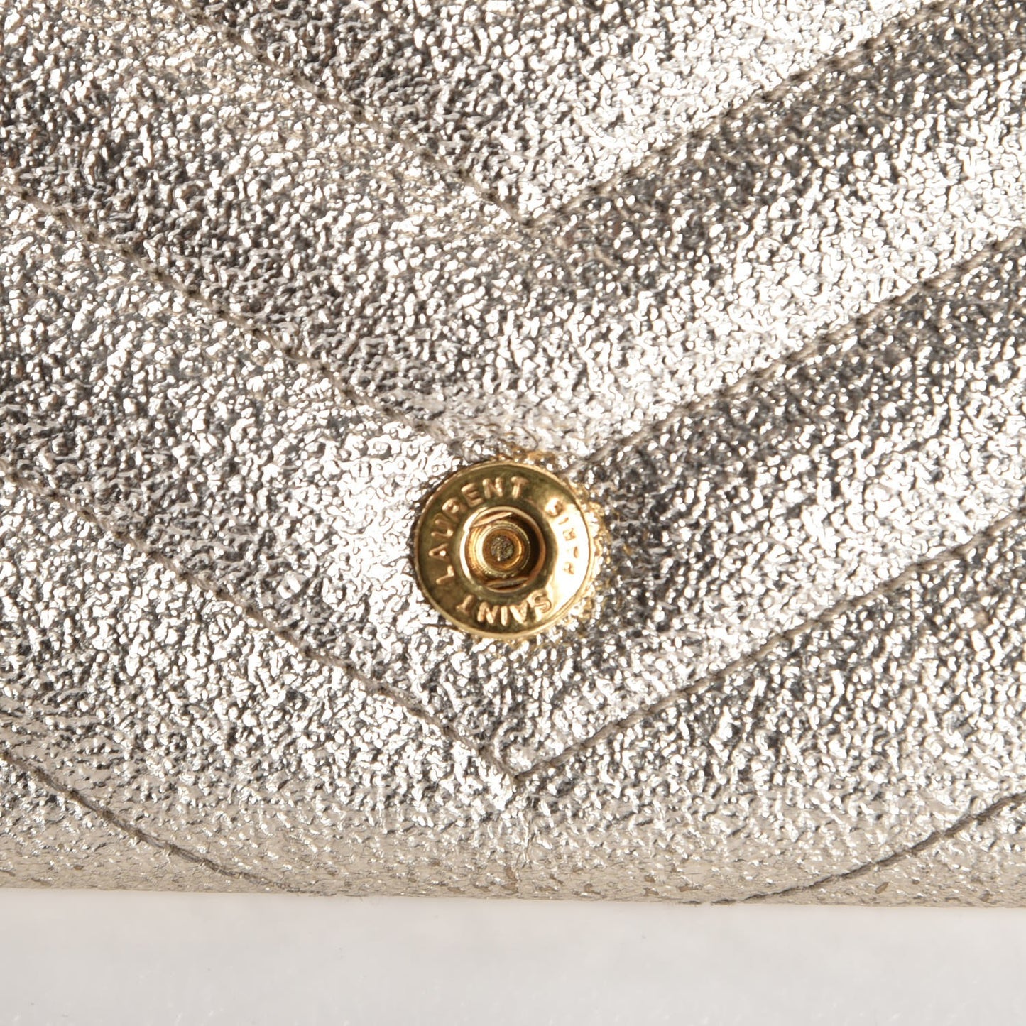 Metallic Crackled Calfskin Matelasse Chevron Monogram Flap Wallet Gold