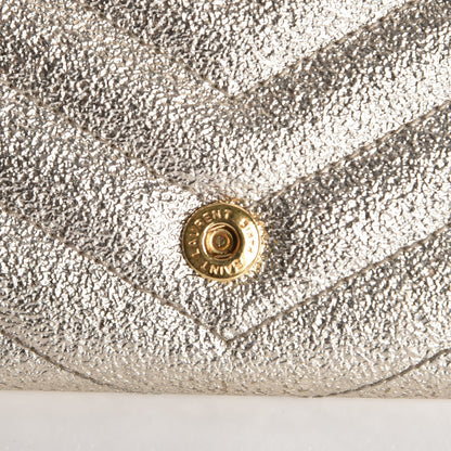 Saint Laurent Metallic Crackled Calfskin Matelasse Chevron Monogram Flap Wallet Gold 12 of 13