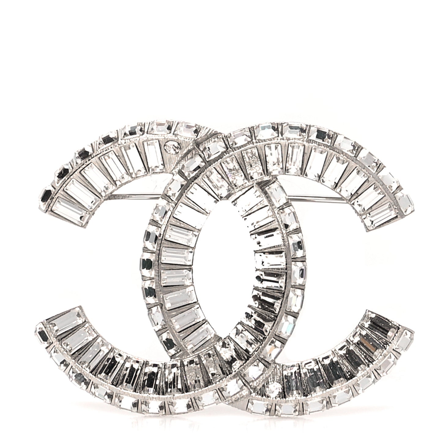 Baguette Crystal CC Brooch Silver