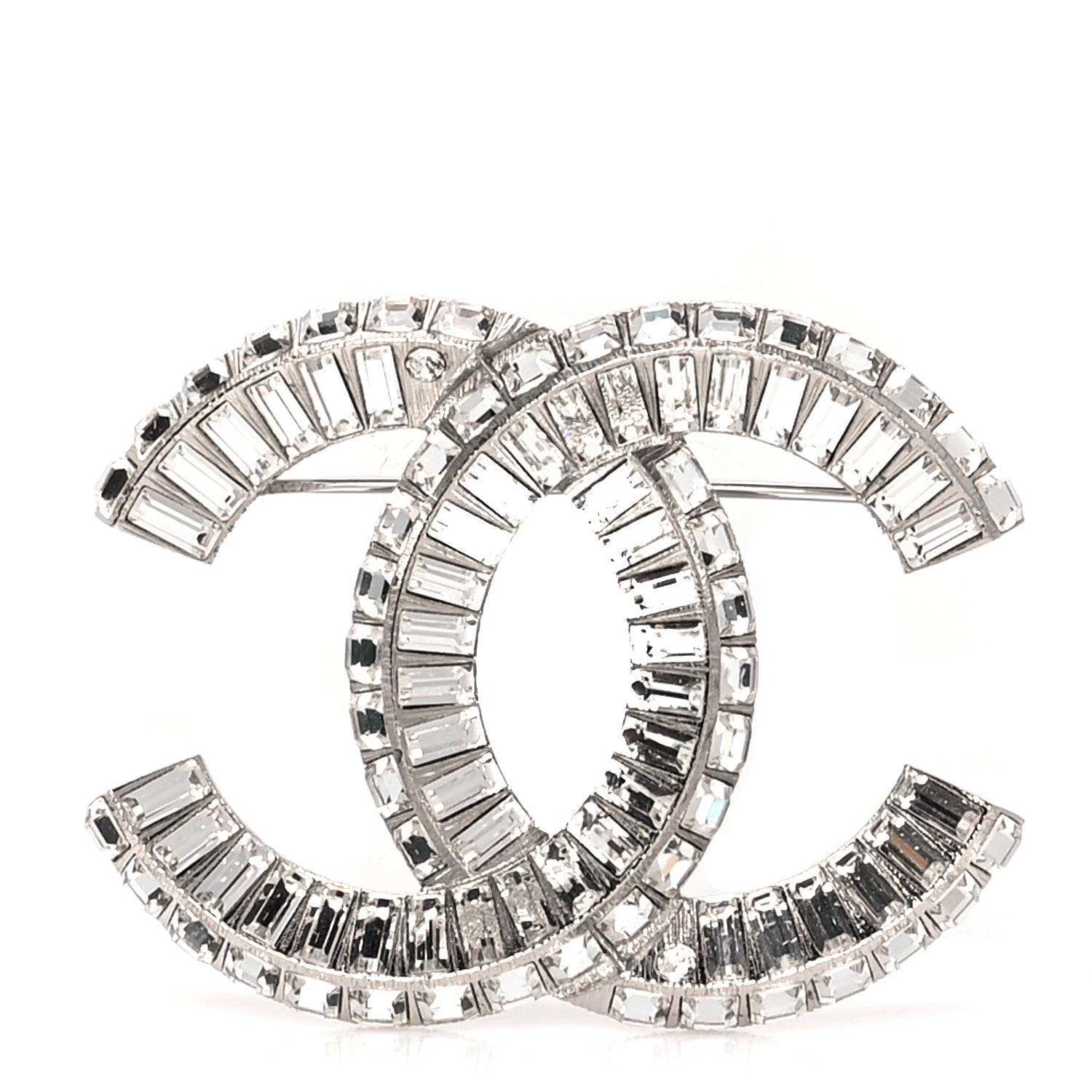 Chanel Baguette Crystal CC Brooch Silver 1 of 4