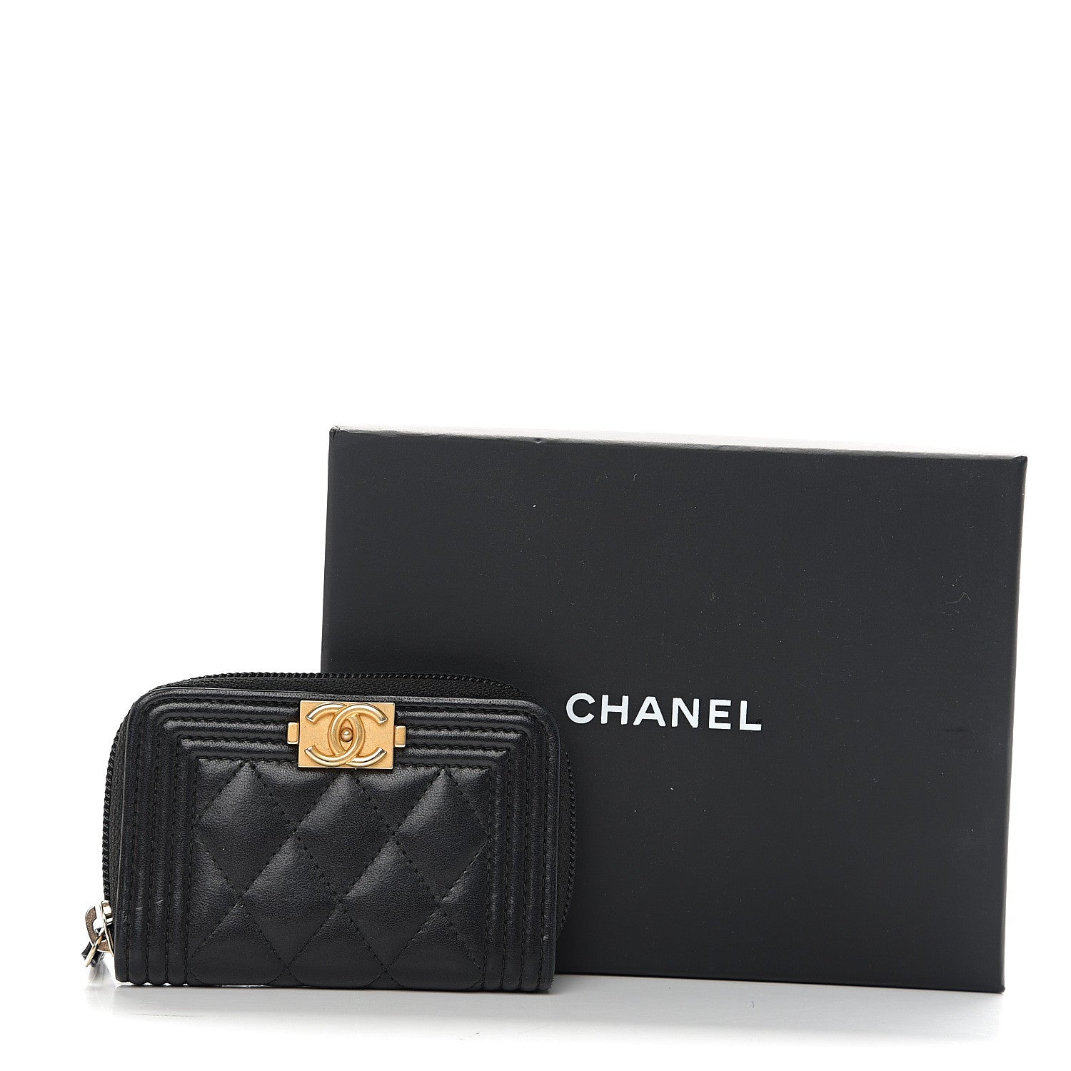 Chanel Lambskin Quilted Zip Around Boy Coin Purse Wallet Black 7 of 7