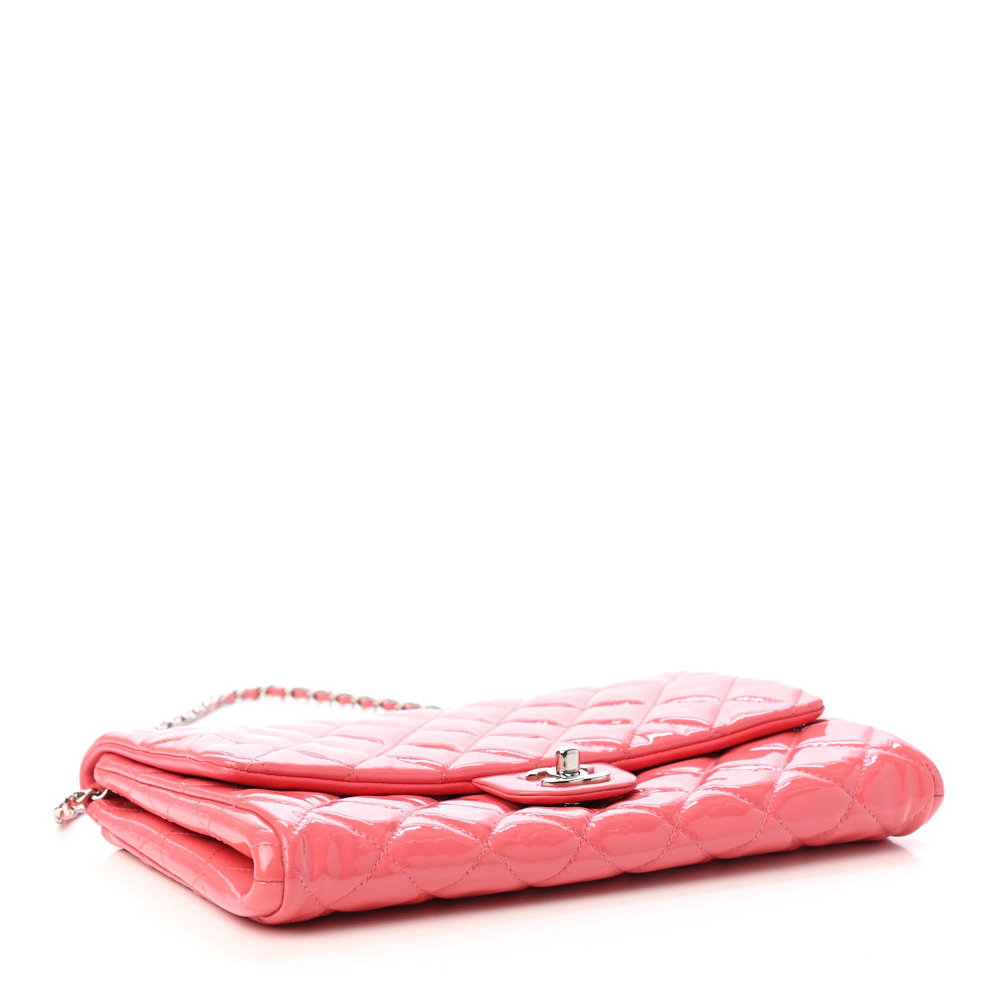 Patent Quilted Clutch With Chain Flap Fuchsia