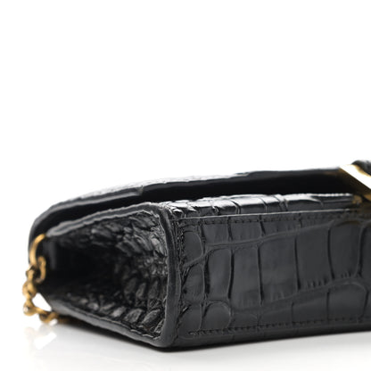 Balenciaga Shiny Calfskin Crocodile Embossed Hourglass Chain Bag Black 7 of 11