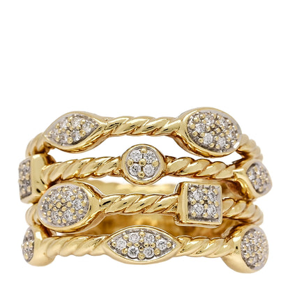 David Yurman 18K Yellow Gold Diamond Four-Row Confetti Ring 53 6.5 1 of 4