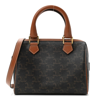 Celine Triomphe Canvas Calfskin Small Boston Bag Tan 1 of 9
