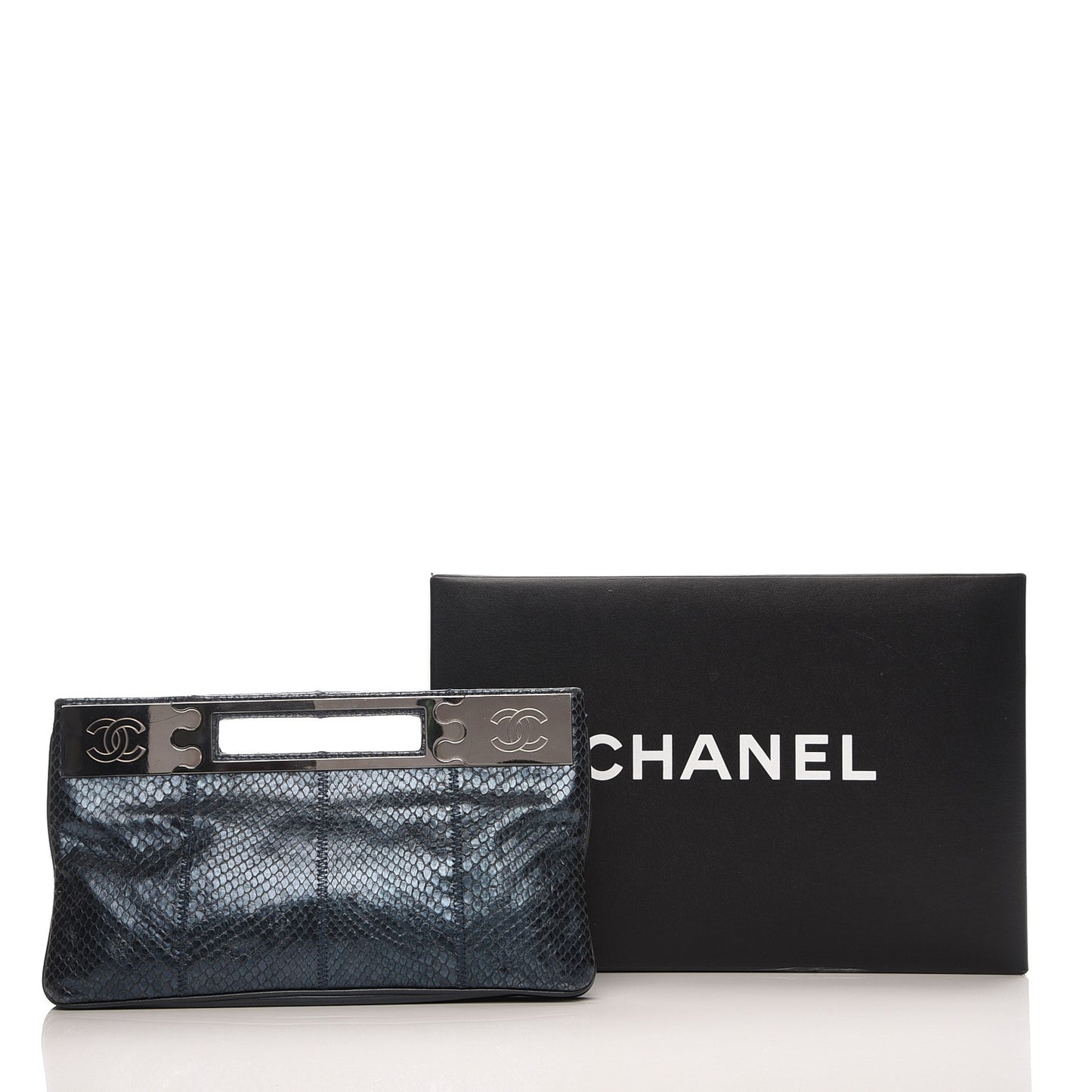 Metallic Python Clutch Dark Blue