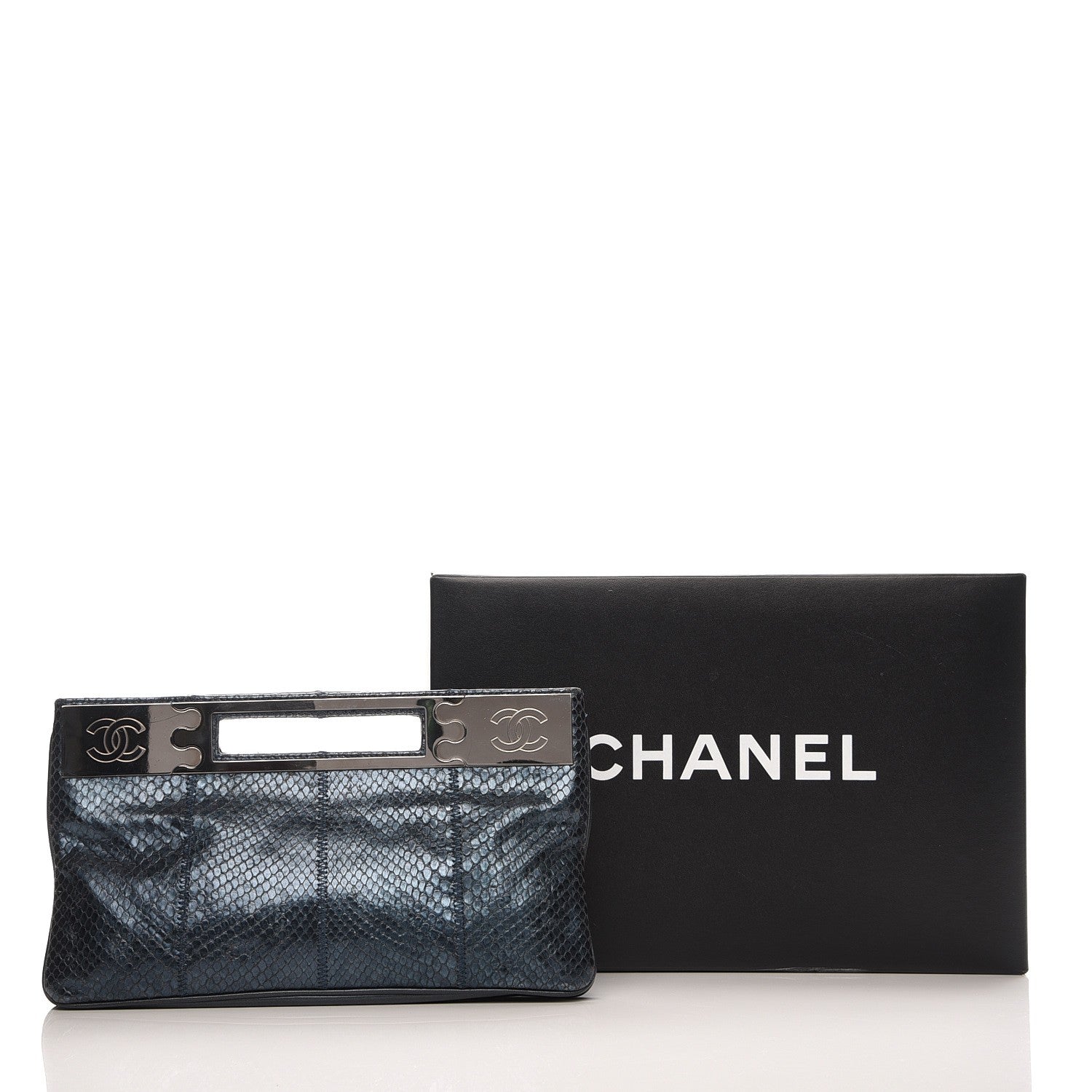 Chanel Metallic Python Clutch Dark Blue 9 of 9