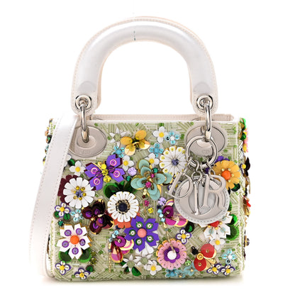 Christian Dior Satin Beaded Floral Embroidered Mini Lady Dior White Multicolor 1 of 10