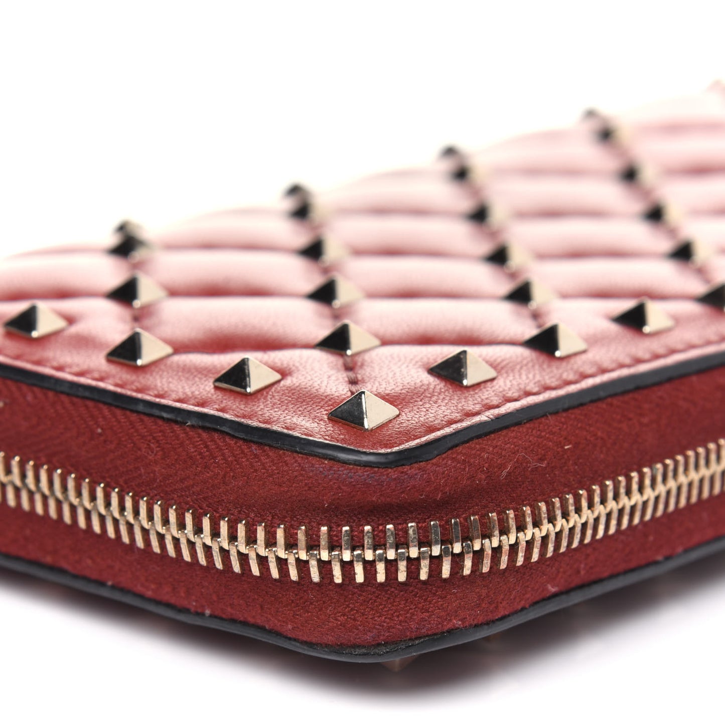 Nappa Rockstud Spike Zip Around Wallet Rubino