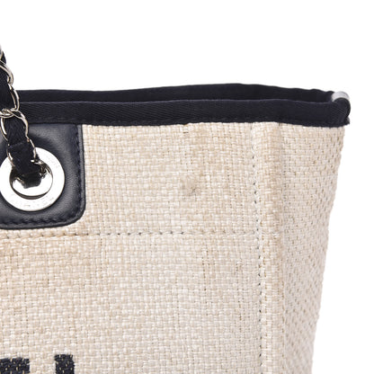 Chanel Woven Straw Raffia Small Deauville Tote White Navy 15 of 17