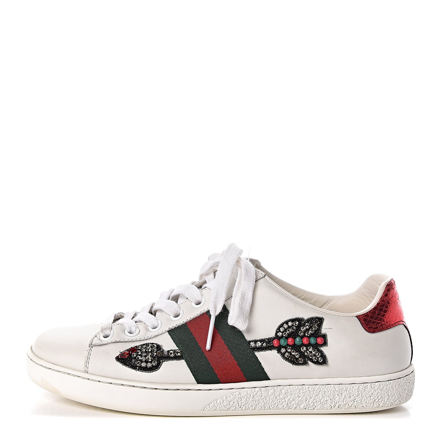 Calfskin Web Studded Womens Arrow Ace Sneakers 35.5 White