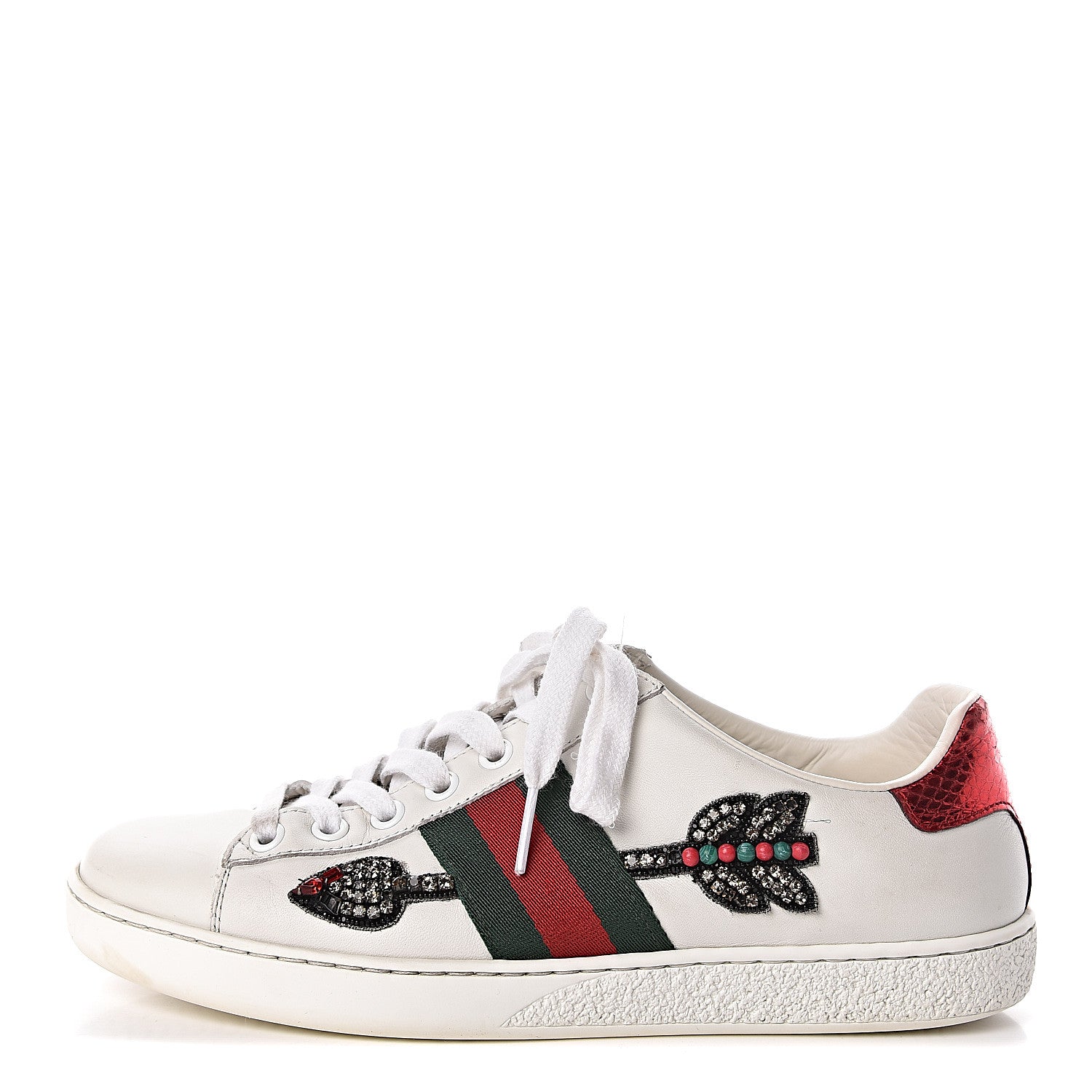 Gucci Calfskin Web Studded Womens Arrow Ace Sneakers 35.5 White 1 of 17