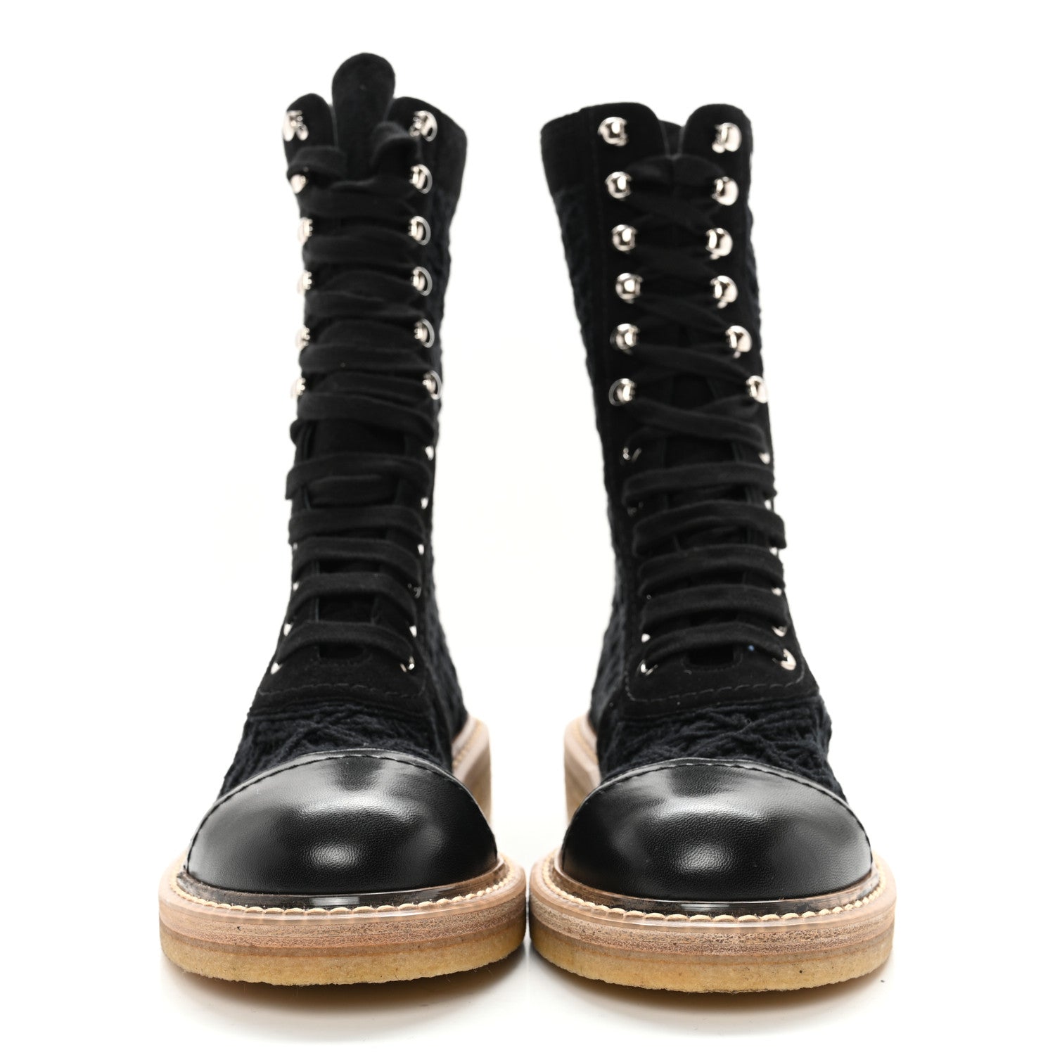 Chanel Crochet Calfskin Lace Up Boots 37 Black 2 of 9