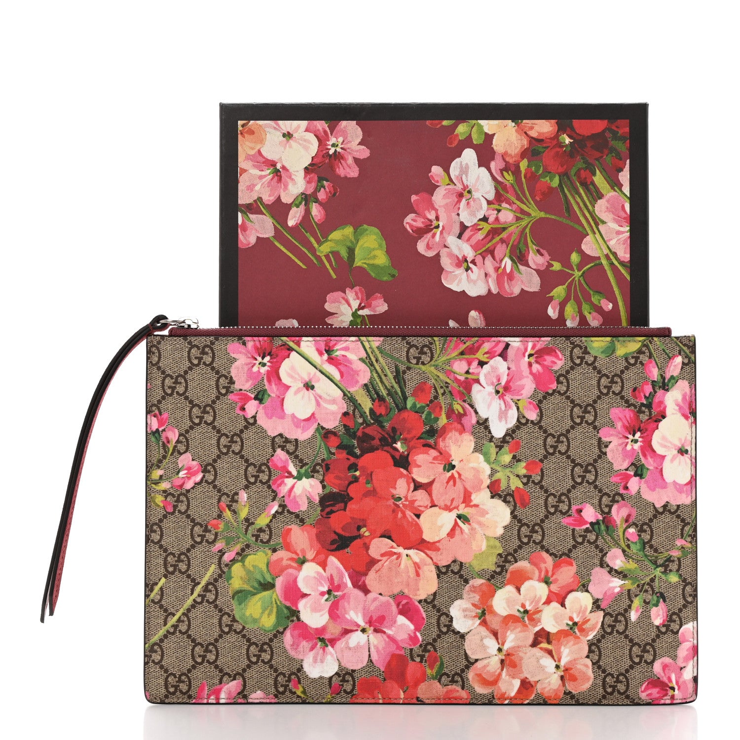 Gucci GG Supreme Monogram Blooms Suede Large Zip Pouch Beige Multicolor Dry Rose 7 of 7