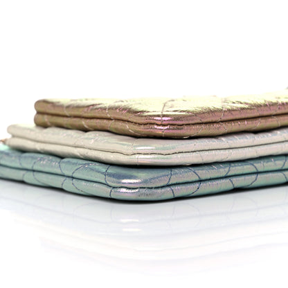 Chanel Iridescent Crumpled Calfskin Trio Cosmetic Case Blue Pink Ivory 5 of 13