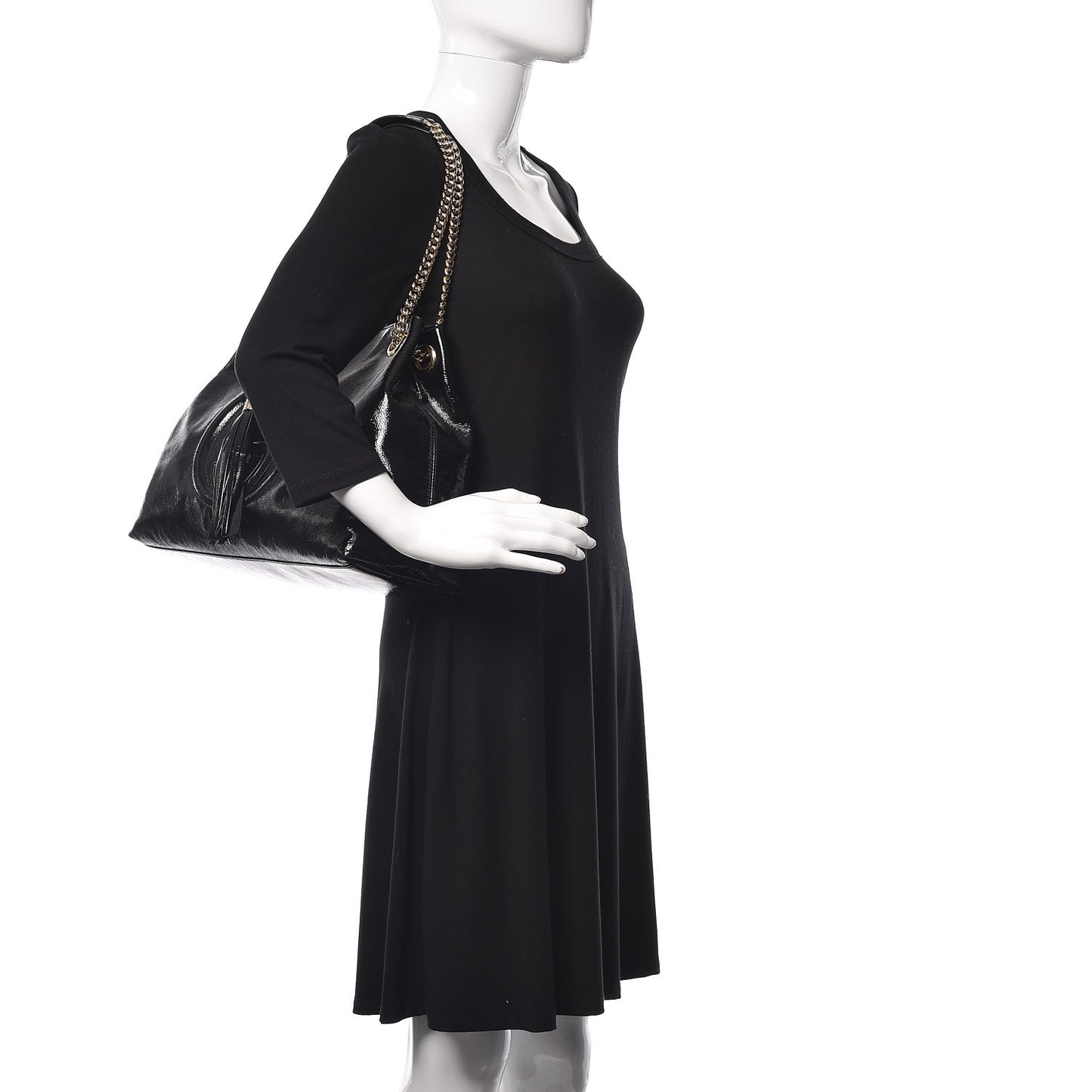 Patent Medium Soho Chain Shoulder Bag Black