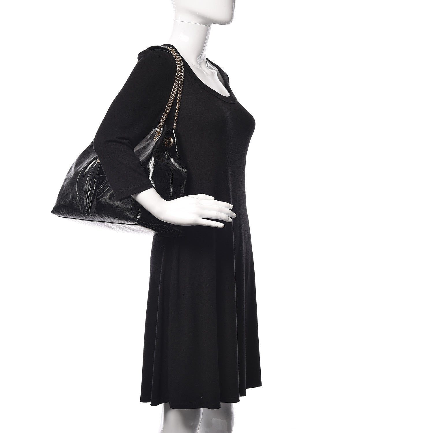 Gucci Patent Medium Soho Chain Shoulder Bag Black 2 of 9