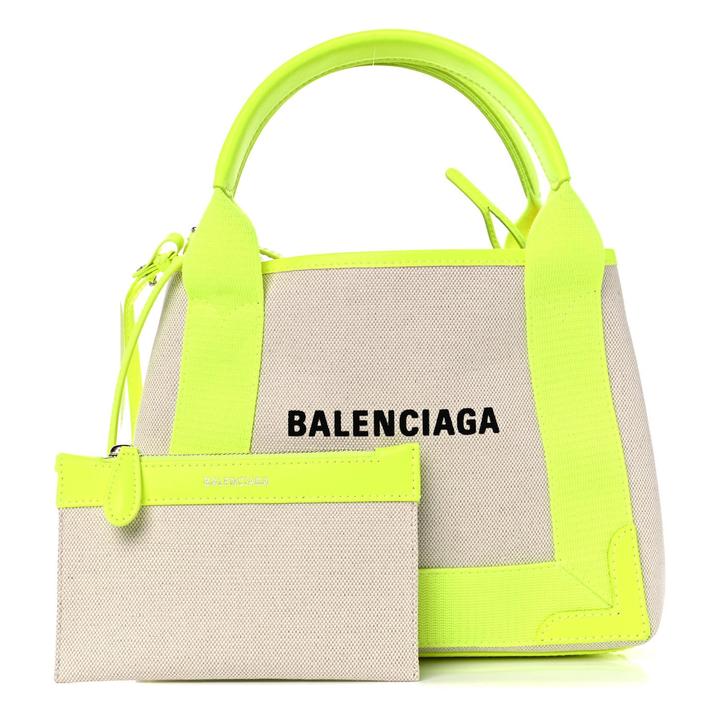 Cotton Canvas Satin Calfskin Navy Cabas XS Natural Fluo Yellow