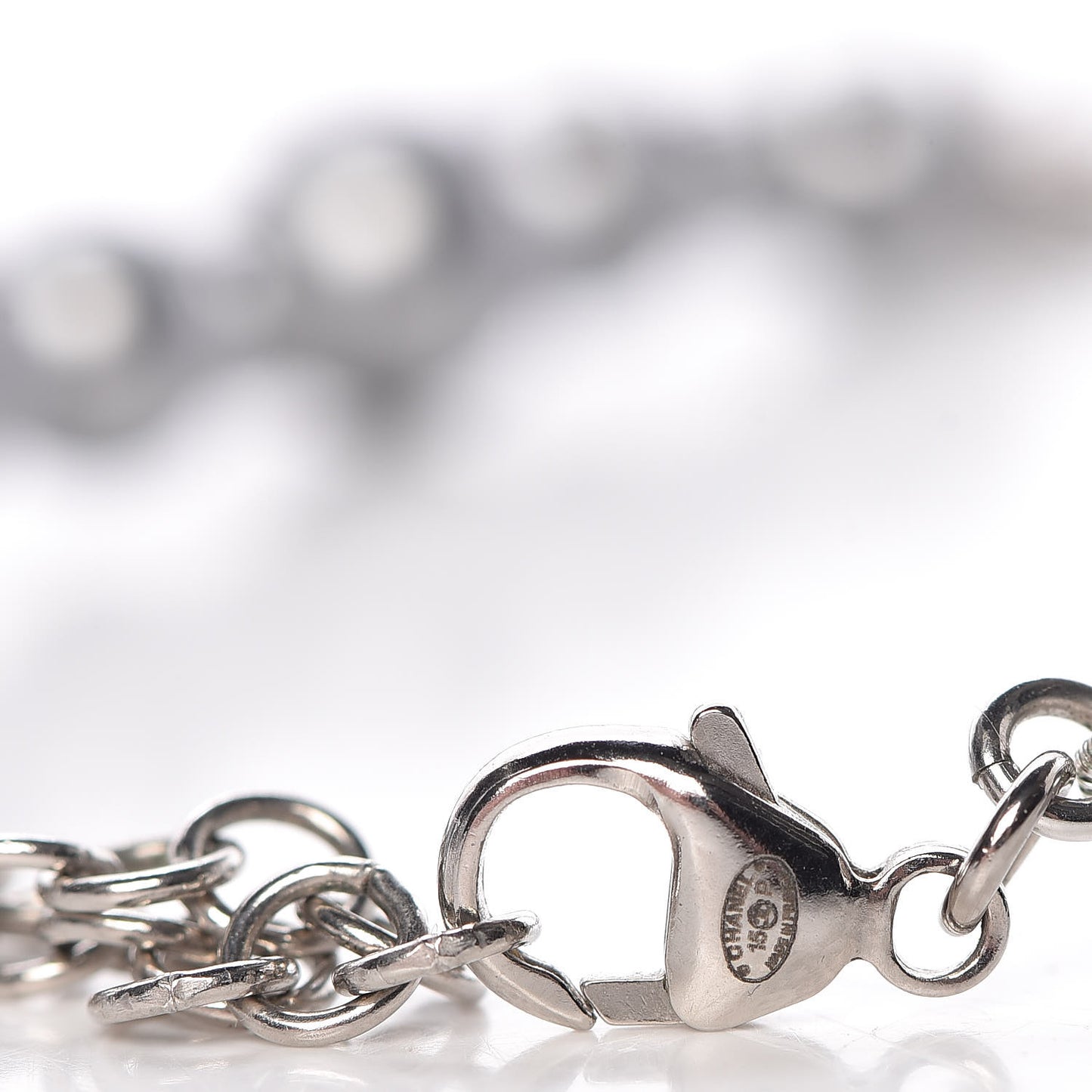 Crystal Baguette Graduated Pearl CC Short Necklace Silver Grey