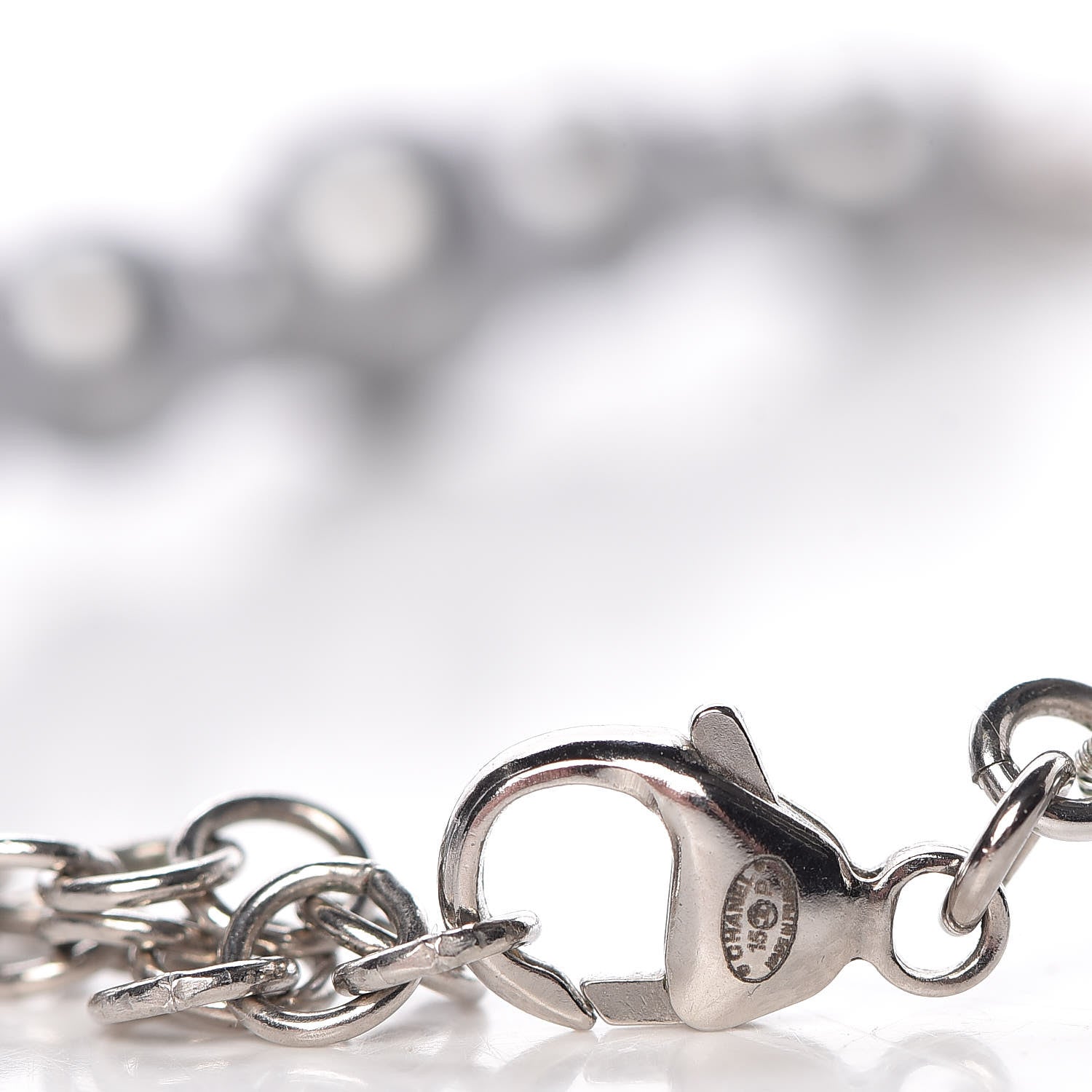 Chanel Crystal Baguette Graduated Pearl CC Short Necklace Silver Grey 4 of 5
