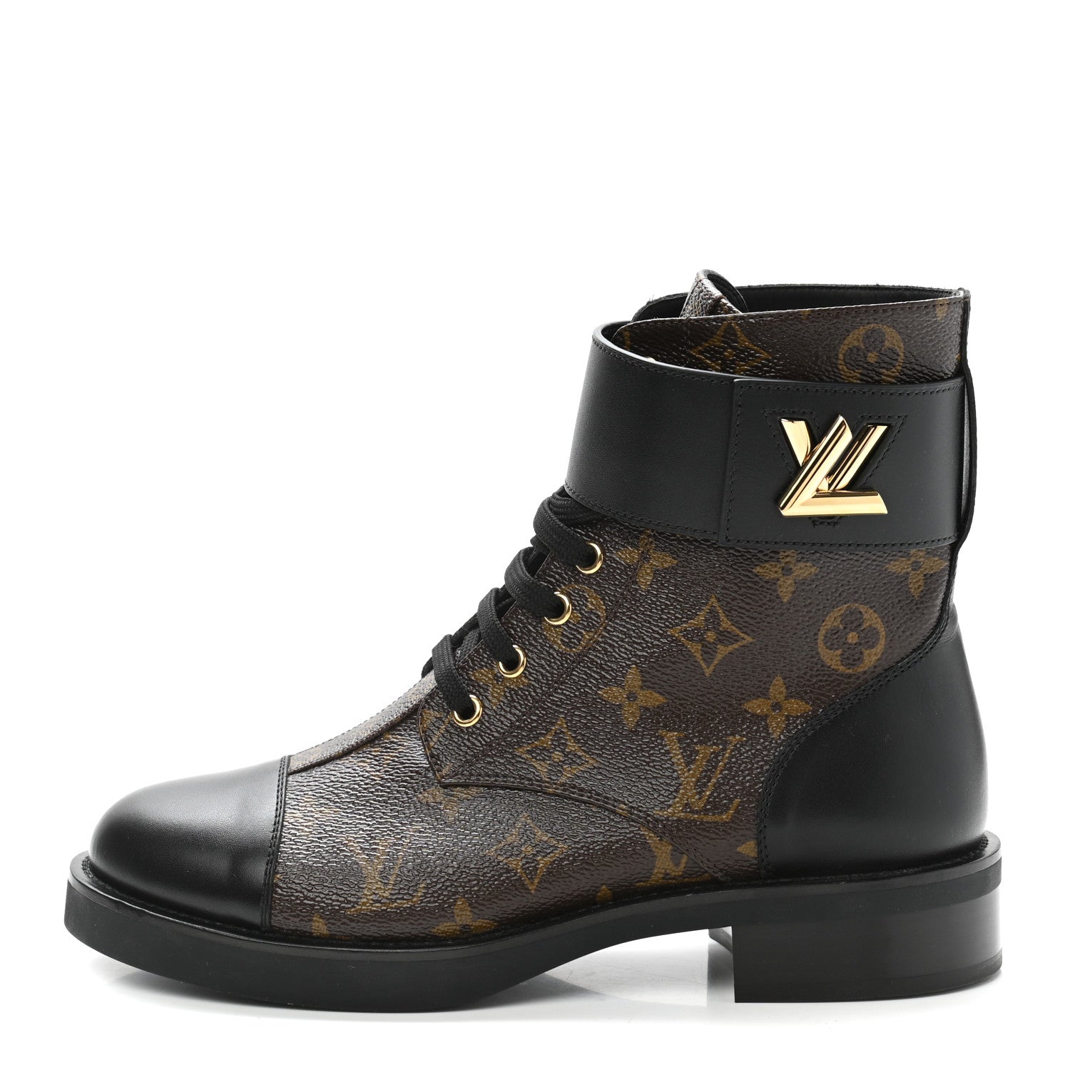 Louis Vuitton Calfskin Monogram Wonderland Flat Ranger Boots 39.5 Black 1 of 9