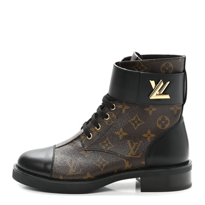 Louis Vuitton Calfskin Monogram Wonderland Flat Ranger Boots 39.5 Black 1 of 9