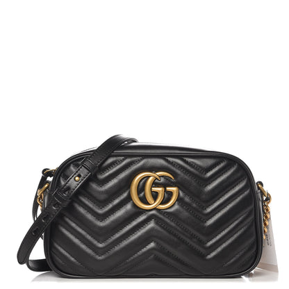 Gucci Calfskin Matelasse Small GG Marmont Chain Shoulder Bag Black 2 of 16