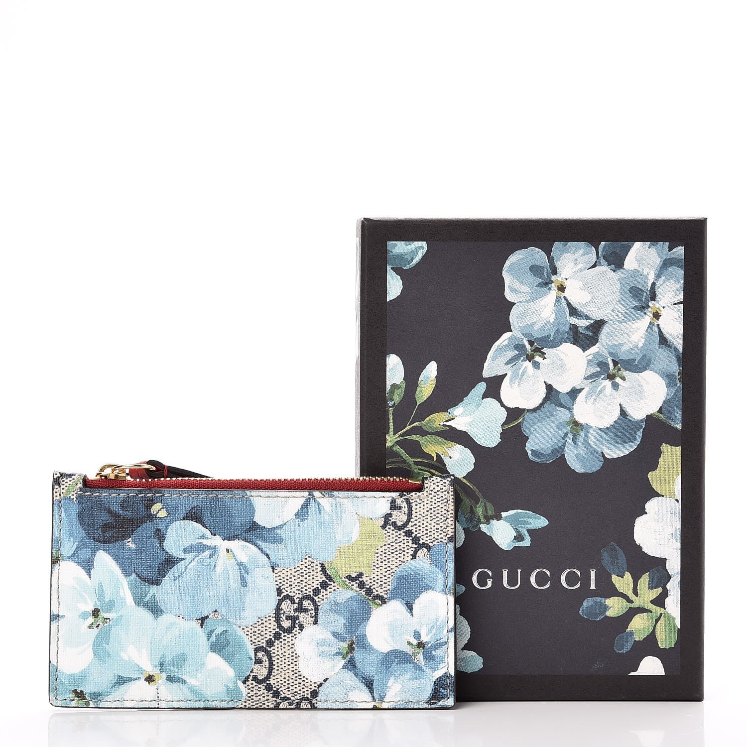 Gucci GG Supreme Monogram Blooms Coin Case Card Holder Beige Blue Navy Hibiscus Red 7 of 7