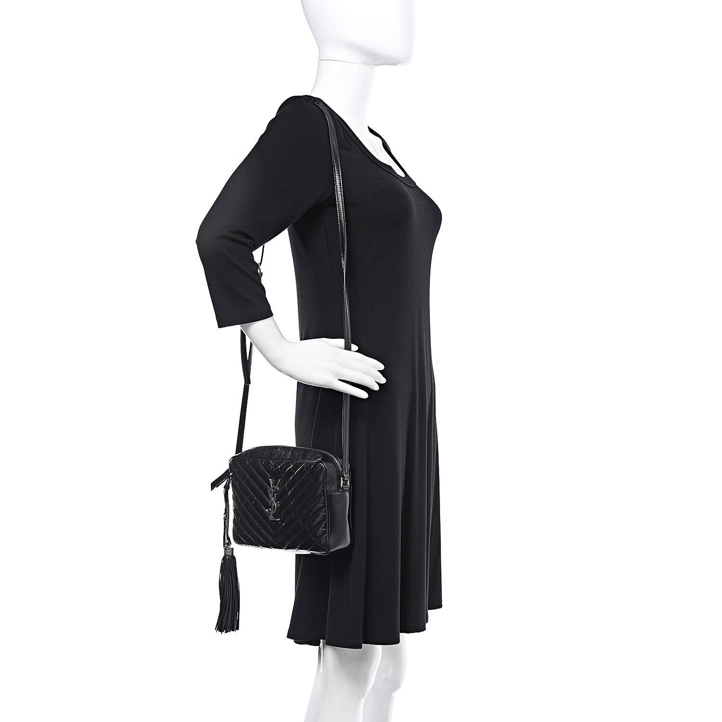 Cracked Shiny Calfskin Matelasse Monogram Lou Camera Bag Black