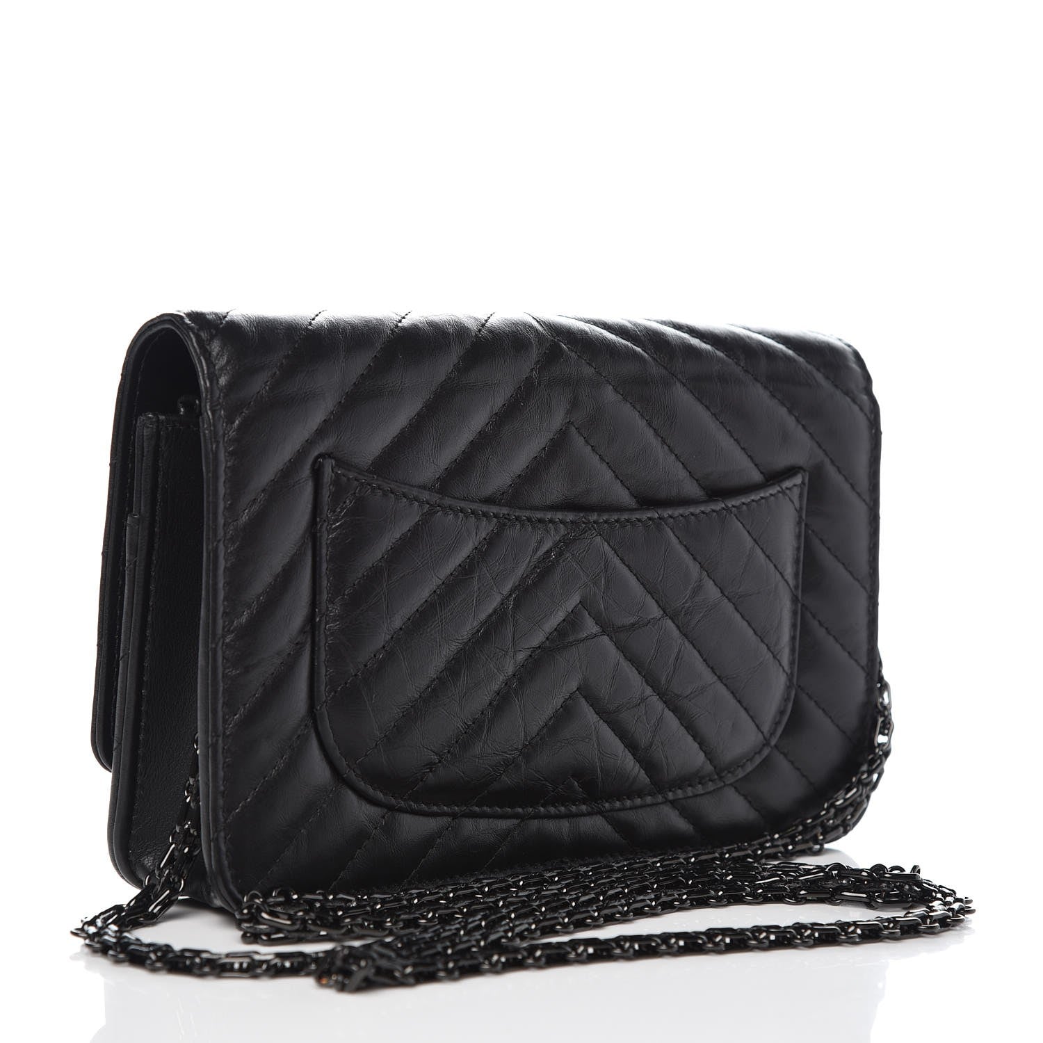 Chanel Aged Calfskin Chevron Quilted Reissue Wallet On Chain WOC So Black 3 of 11