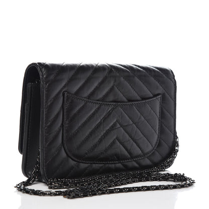 Chanel Aged Calfskin Chevron Quilted Reissue Wallet On Chain WOC So Black 3 of 11