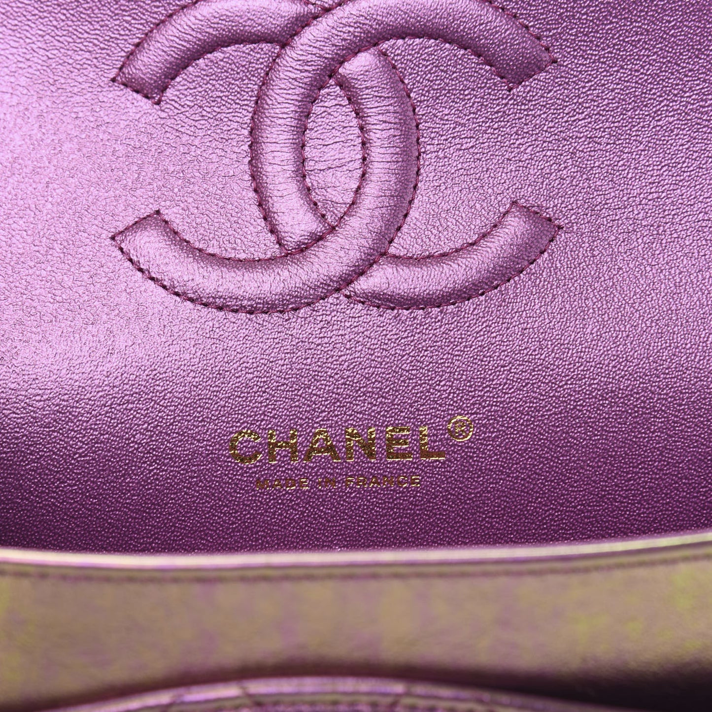 Iridescent Lambskin Quilted Medium Double Flap Purple