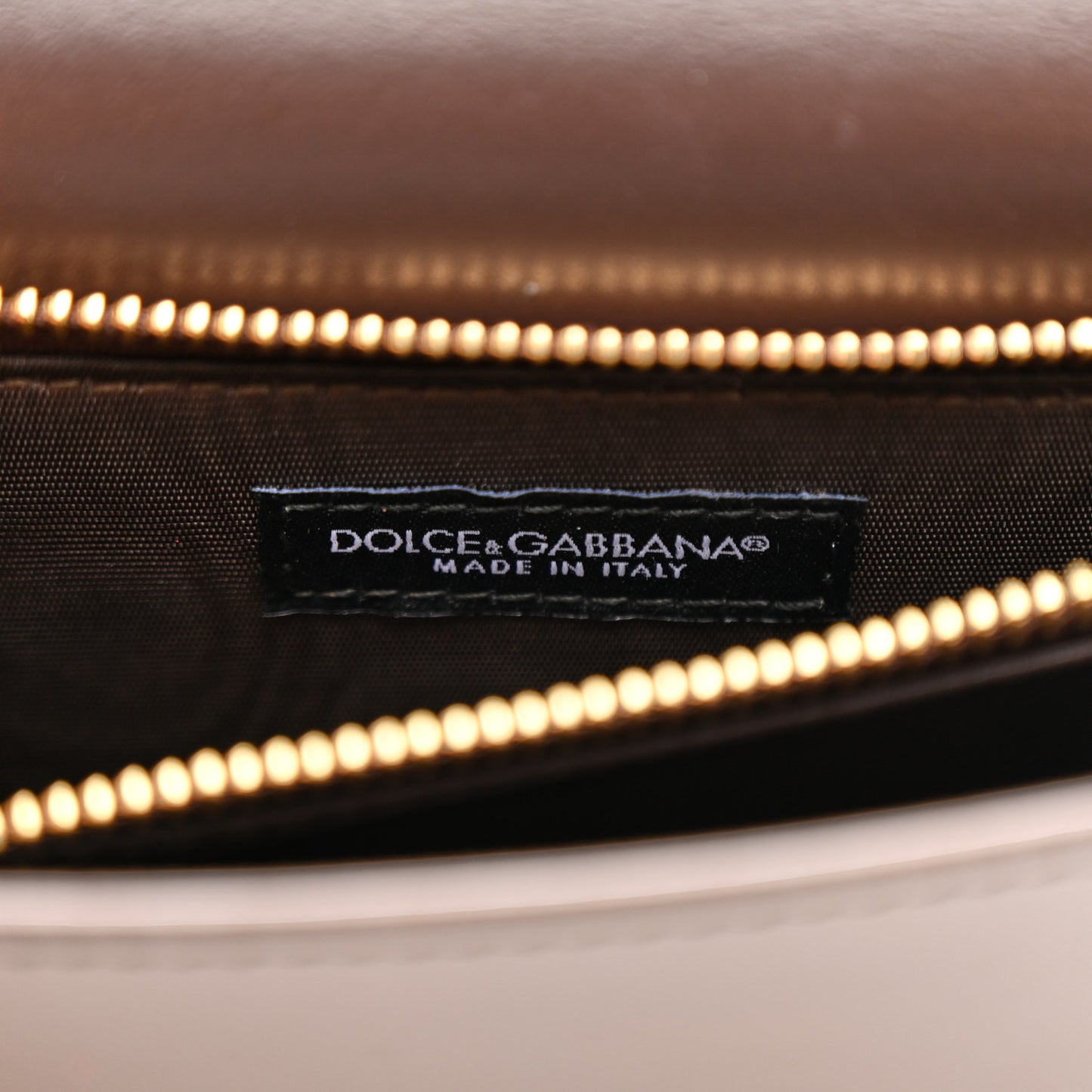 DOLCE GABBANA Patent DG Logo Crossbody Bag Brown
