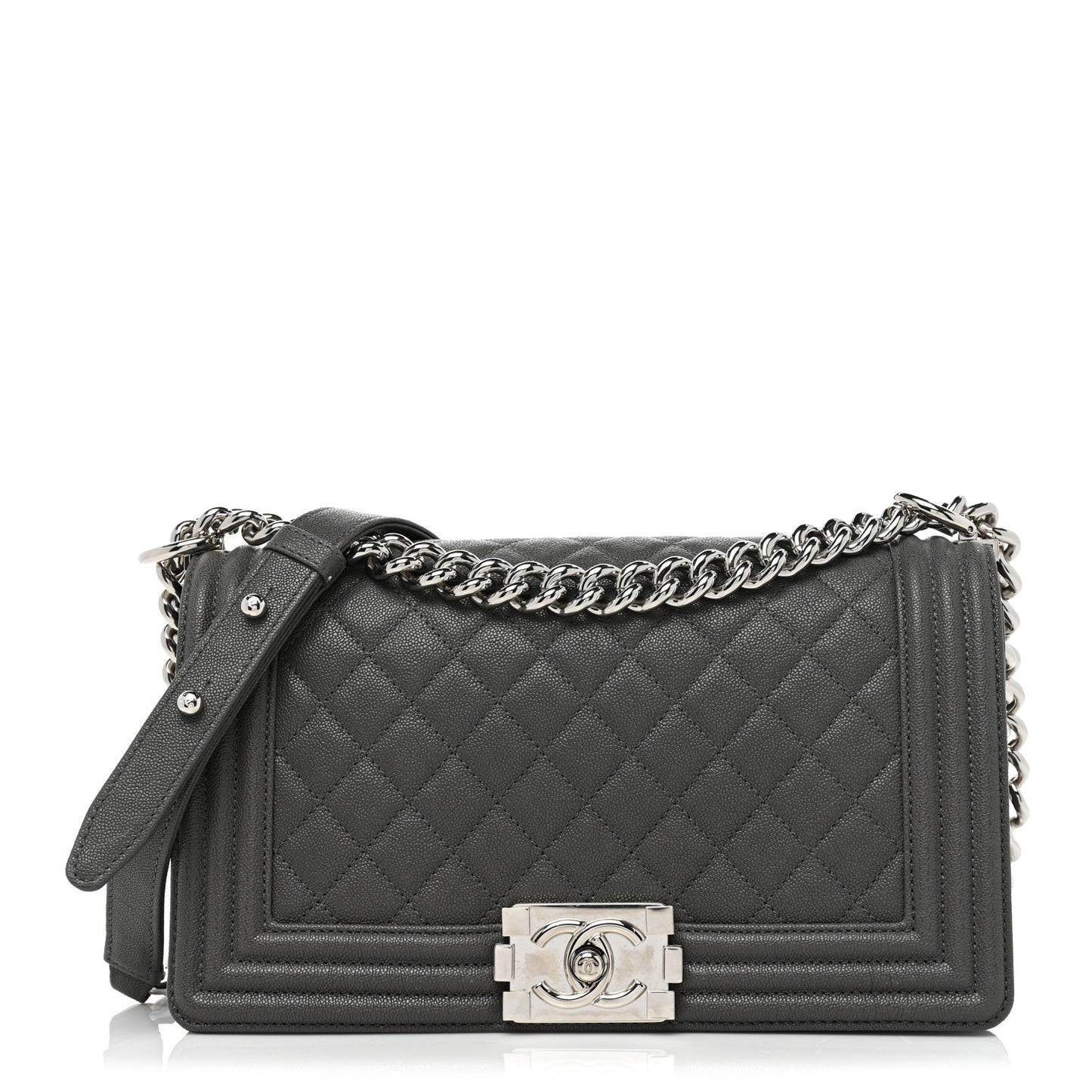 Caviar Quilted Medium Boy Flap Grey