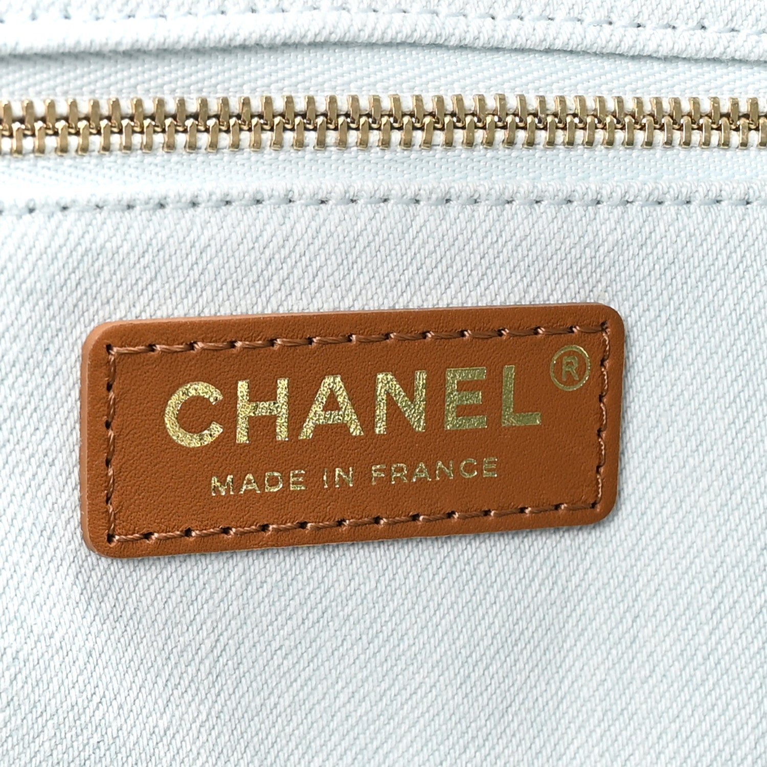 Chanel Denim Calfskin Quilted Coco Beach Small Shopping Tote Light Blue Brown 7 of 11