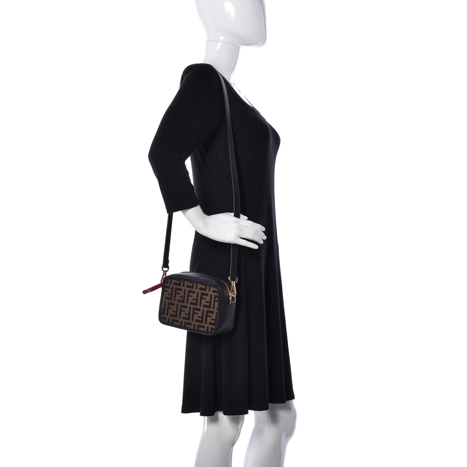 Fendi Vitello Century Bi-Color FF 1974 Embossed Mini Camera Case Maya Black 2 of 9