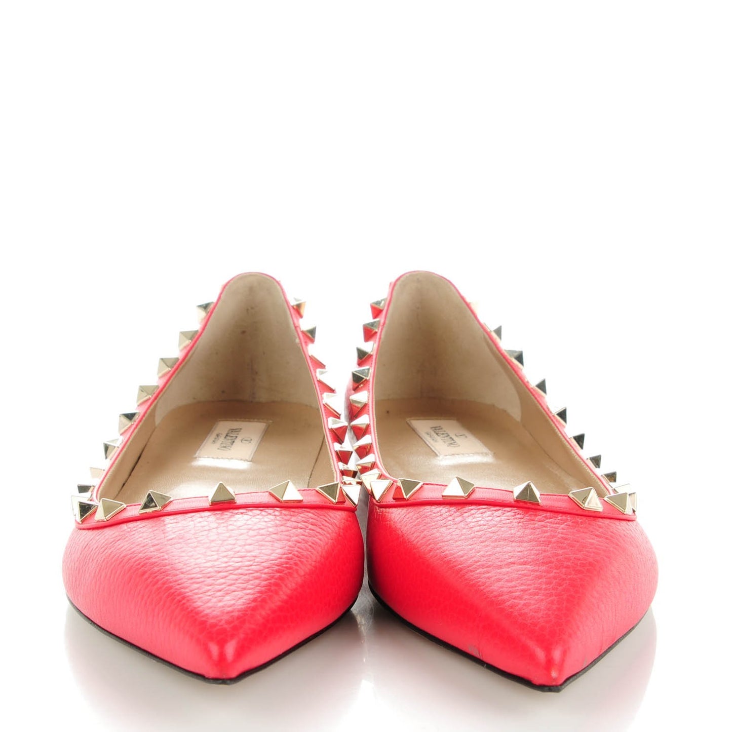 Pebbled Calfskin Rockstud Ballerina Flats 41.5 Rosso Valentino