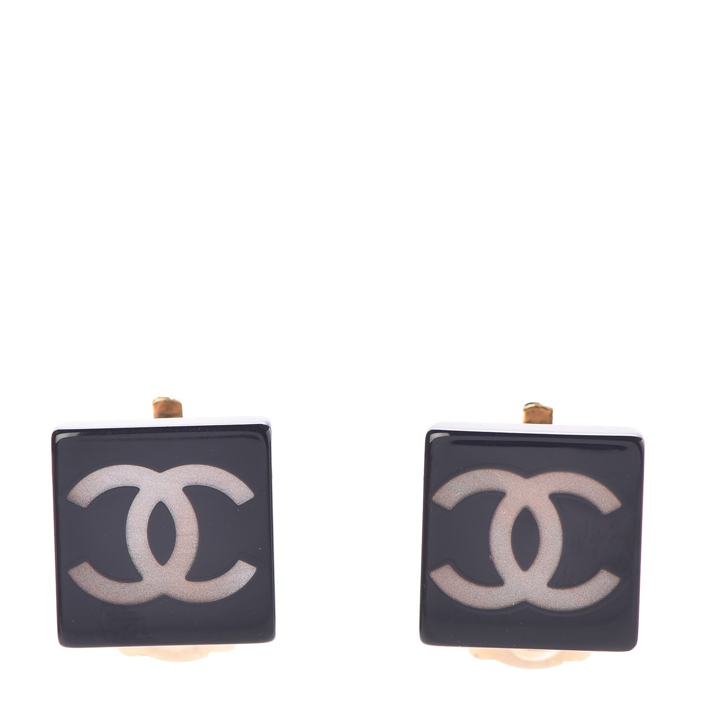 Resin CC Clip On Earrings Black Gold