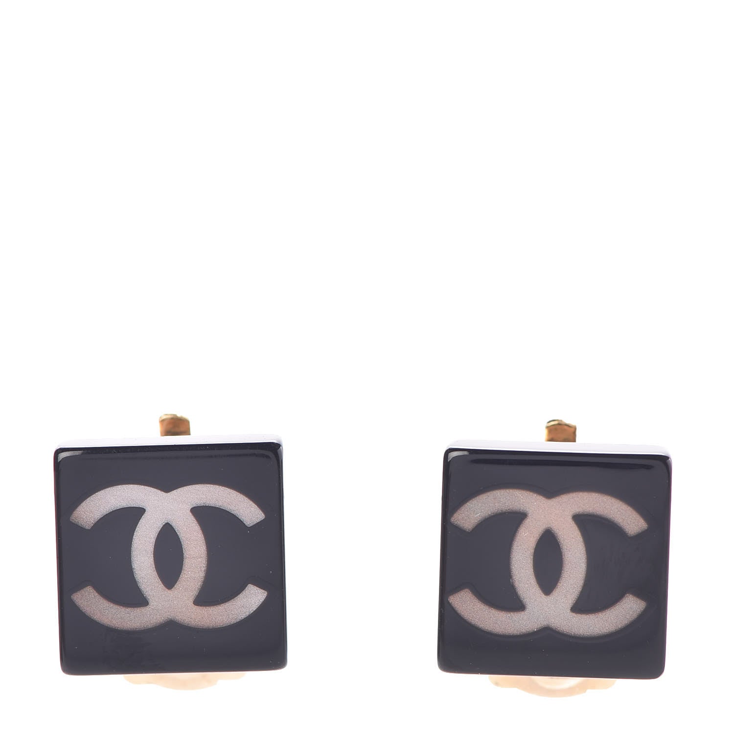 Chanel Resin CC Clip On Earrings Black Gold 1 of 4