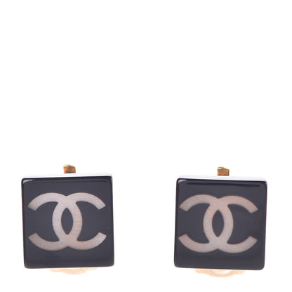 Chanel Resin CC Clip On Earrings Black Gold 1 of 4