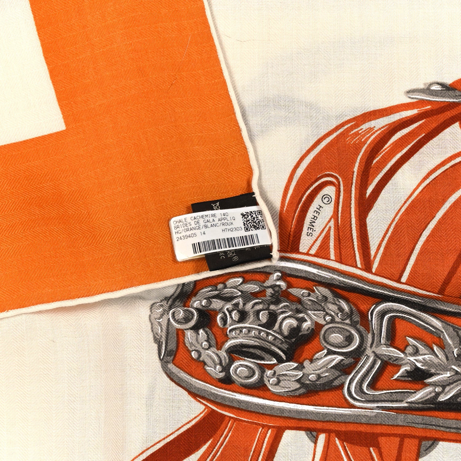Hermes Silk Cashmere Brides De Gala Applique Pique Shawl 140 Orange White Roux 3 of 3