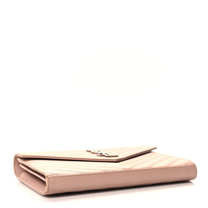 Saint Laurent Grain De Poudre Matelasse Chevron Monogram Chain Wallet Pale Pink 4 of 10