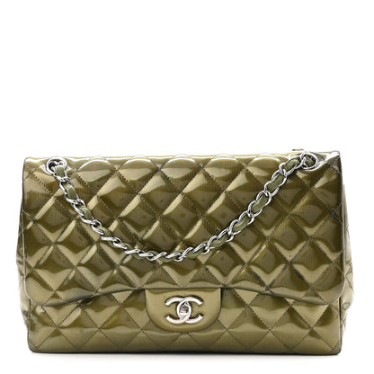 Chanel Striated Patent Quilted Jumbo Double Flap Green 1 of 10