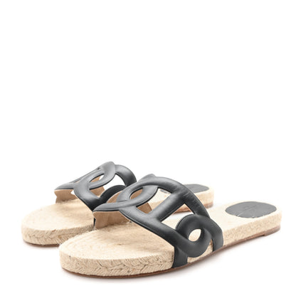 Hermes Nappa Famosa Espadrille Sandals 39 Black 4 of 9