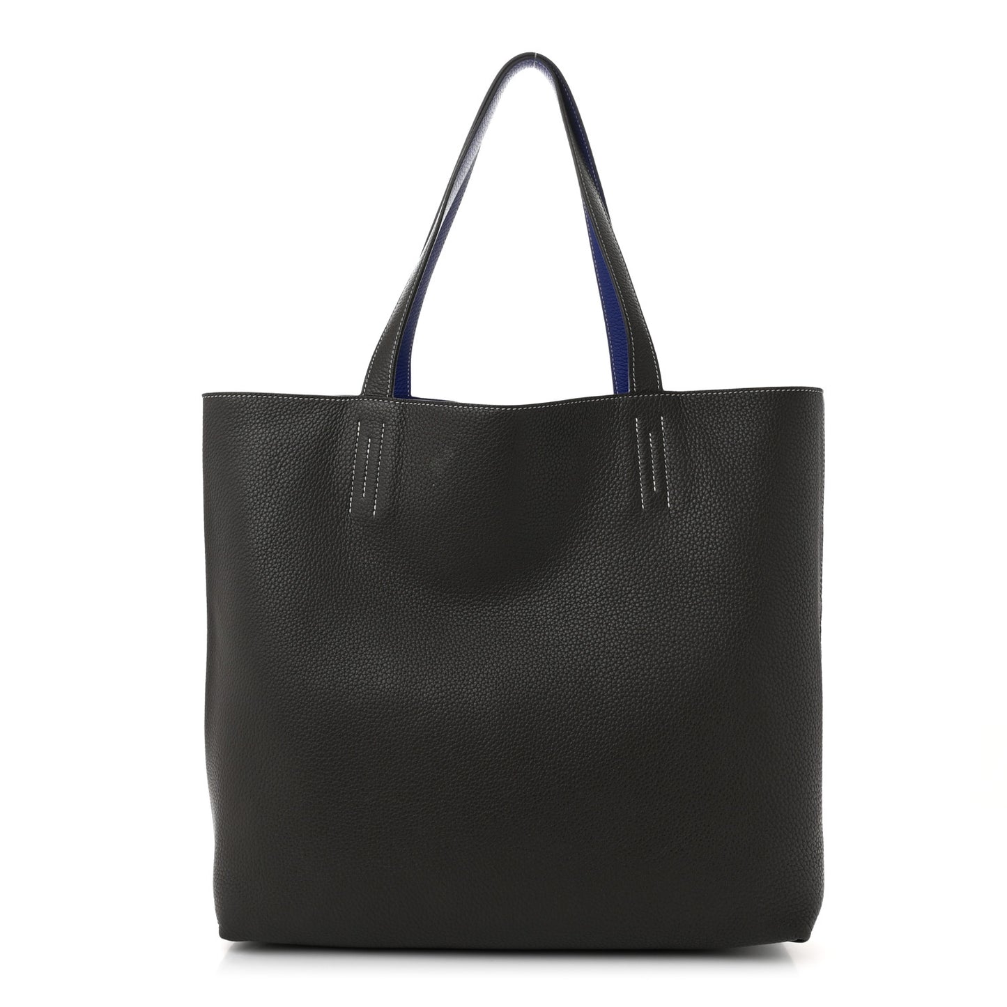 Taurillon Clemence Double Sens 45 Reversible Tote Graphite Bleu Electrique