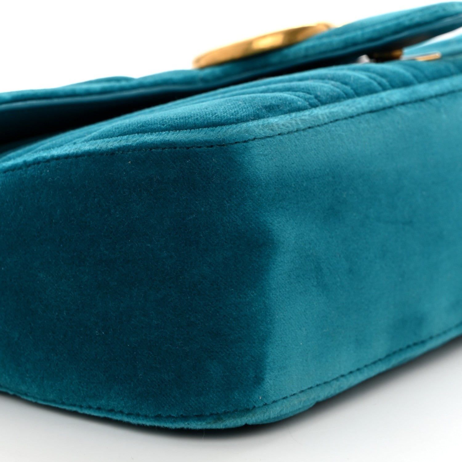 Gucci Velvet Matelasse Small GG Marmont Shoulder Bag Pavone Cyan 9 of 10