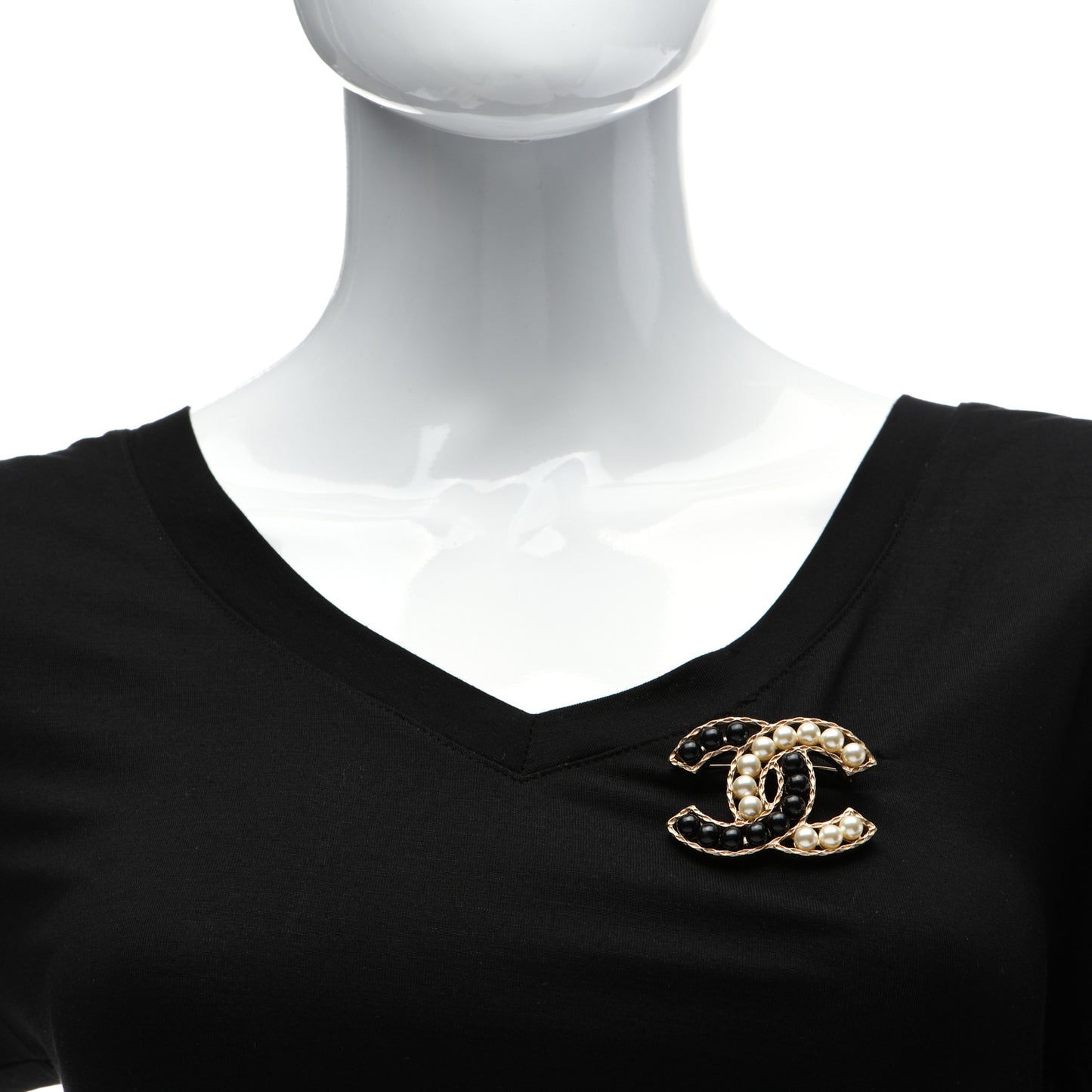 Pearl CC Brooch Gold Black